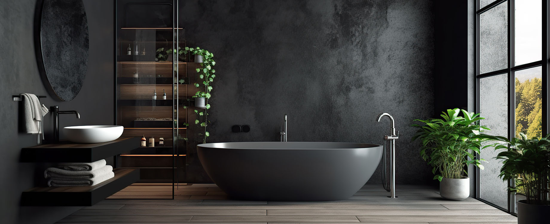 bathroom interior design with matte black bath Generative AI